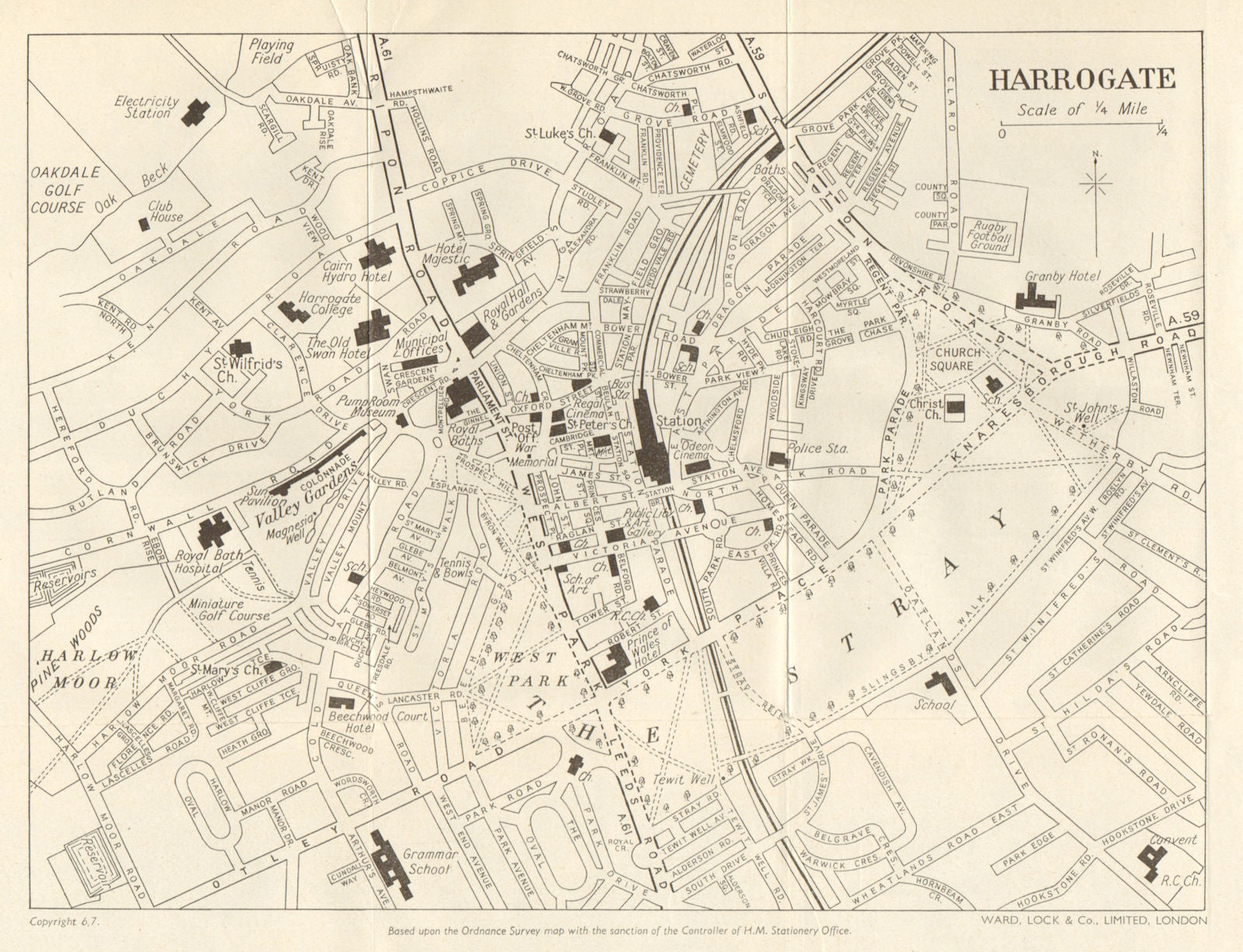 HARROGATE vintage town/city plan. Yorkshire. WARD LOCK 1961 old vintage map